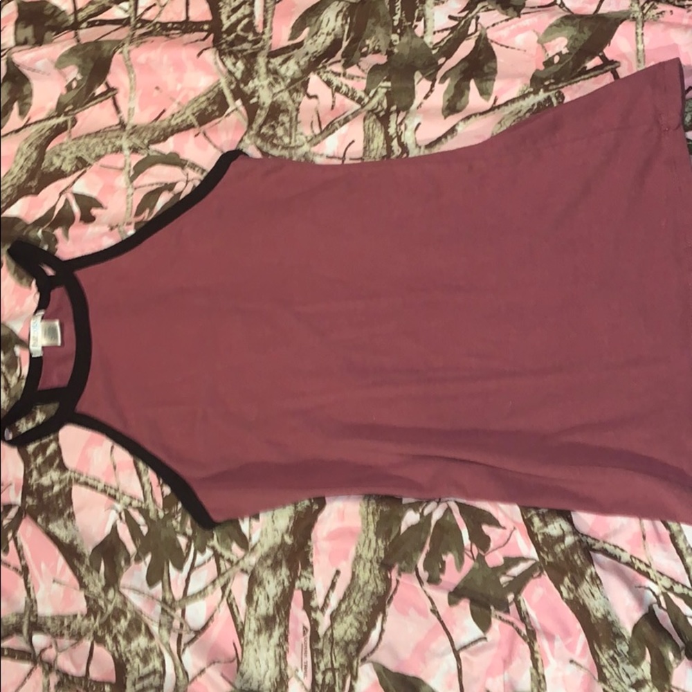 Black and burgundy-ish form fitting tank top